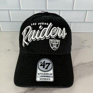 Las Vegas Raiders Hat Capโ Strap Back Womens Black White NFL Script 47 Clean Up